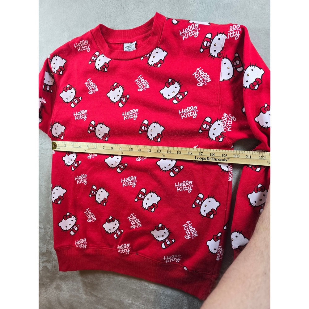 Hello Kitty Sweatshirt Womens S Red All Over Print Sanrio Crewneck Pilling - Picture 3 of 10